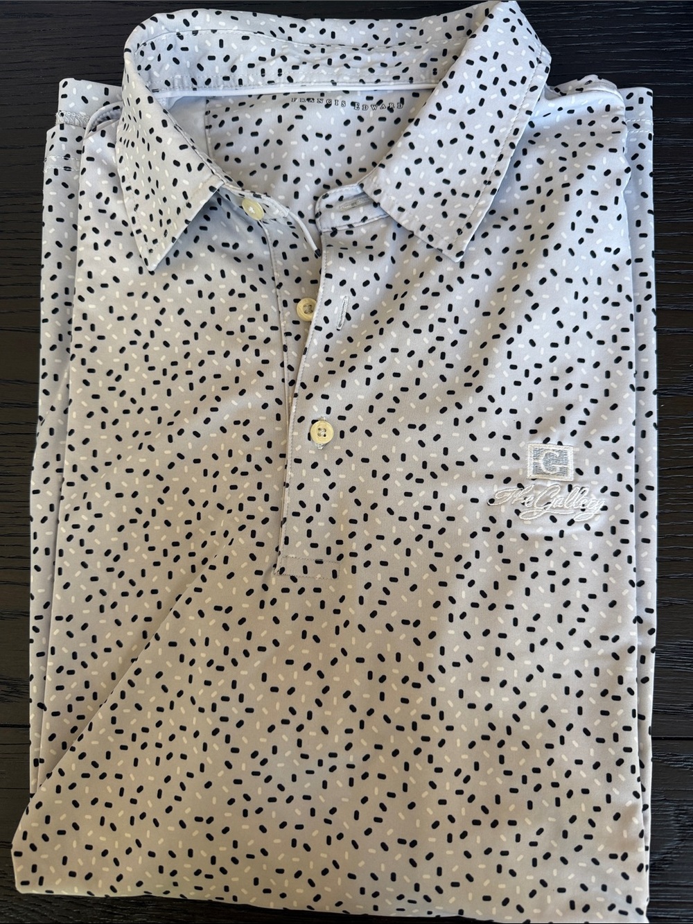 Grey Polka Dot Golf Polo with Embroidered 'Le Golf' Script The Gallery Golf